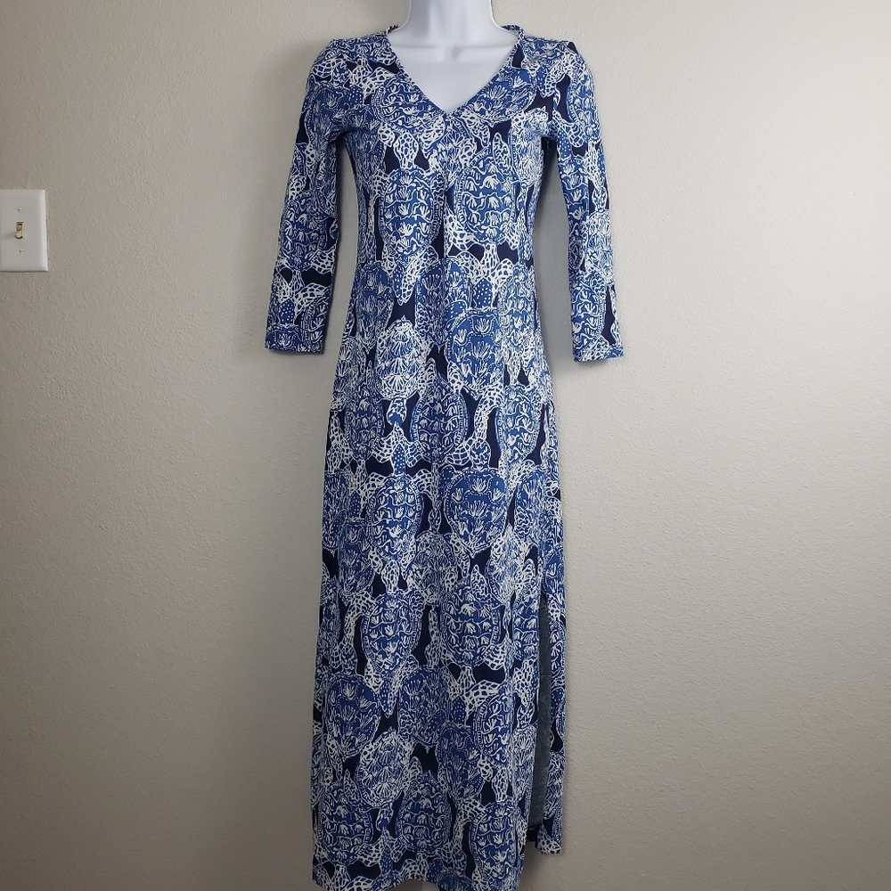 Lilly Pulitzer Anissa Turtle Print 100% Pima Cotton Maxi Dress Size XXS